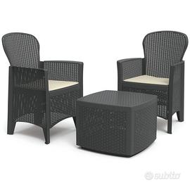 Set da Giardino 2 Poltrone e Tavolino Grigio