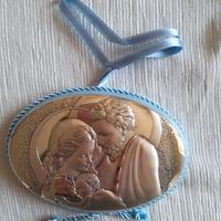 Capezzale in argento con nastro azzurro