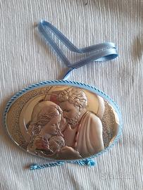 Capezzale in argento con nastro azzurro