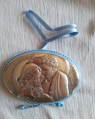 Capezzale in argento con nastro azzurro