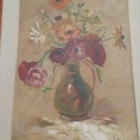 Quadro ad olio di anonimo con firma -vaso di fiori