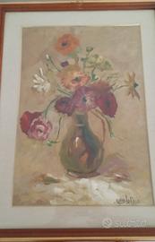 Quadro ad olio di anonimo con firma -vaso di fiori