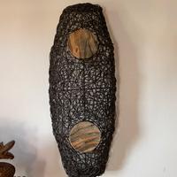 Quadro Lampada in Rattan Intrecciato a Mano
