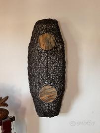Quadro Lampada in Rattan Intrecciato a Mano