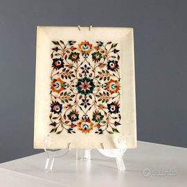 Vassoio in Marmo Bianco con Intarsi