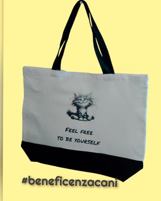 Borsa tote con stampa Feel free to be yourself