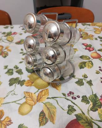 6 vasetti portaspezie con supporto metallico