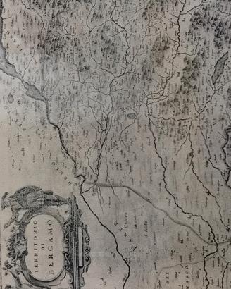 antica mappa di Bergamo rarissima xilografia 