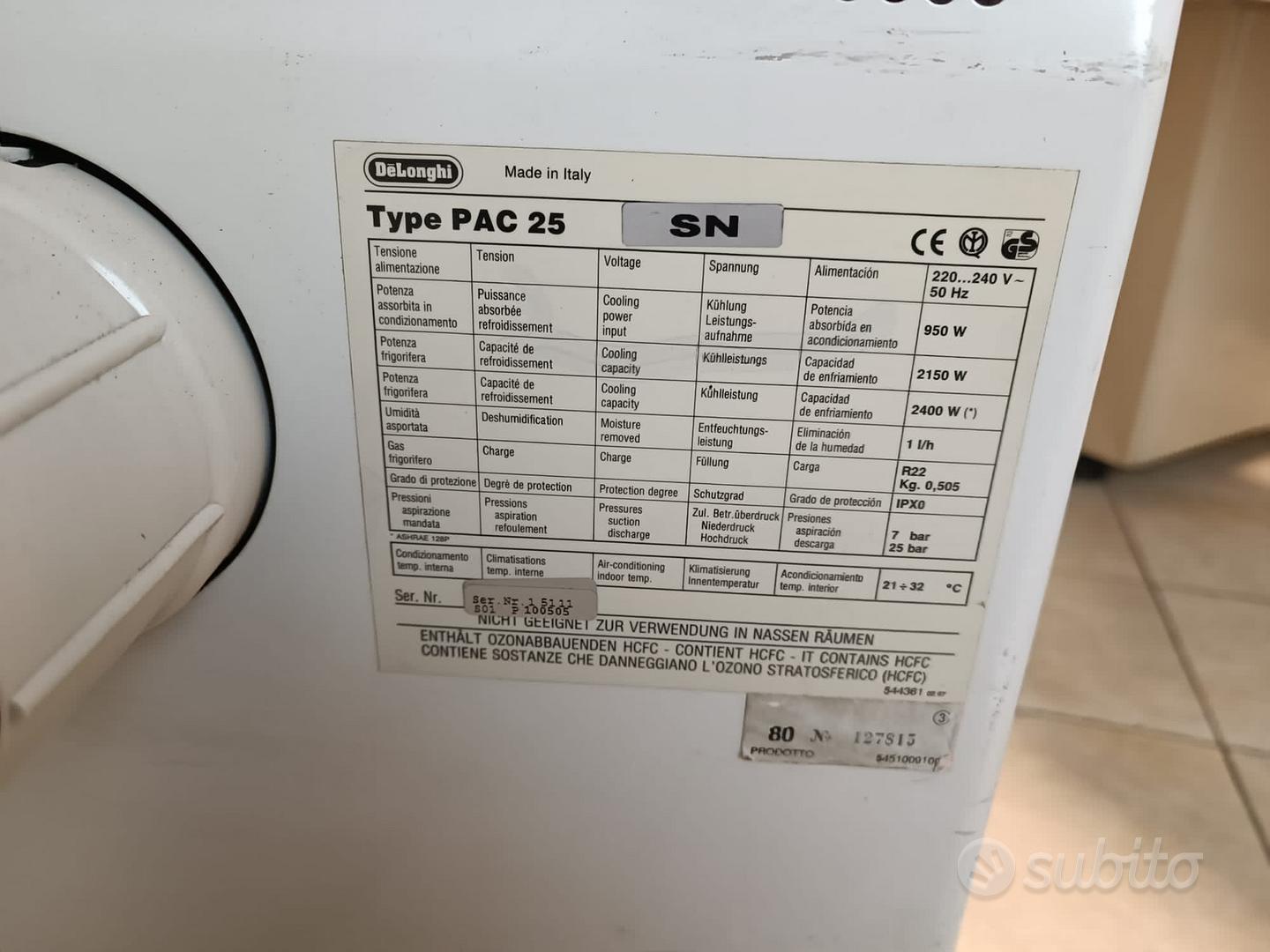 Condizionatore portatile Delonghi Type Pac 25 Elettrodomestici