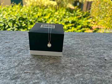 Girocollo in oro bianco, con diamantino e perla