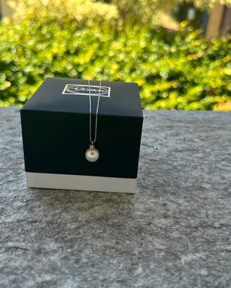 Girocollo in oro bianco, con diamantino e perla