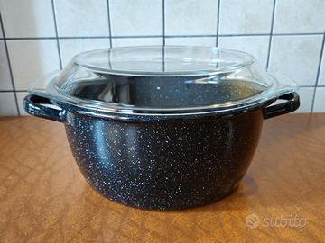 Pentola Friggitrice Smaltata Coperchio Vetro 27 cm