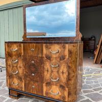 Cassettiera radica vintage Art Decó con specchio