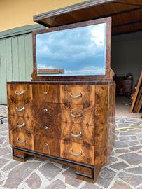 Cassettiera radica vintage Art Decó con specchio