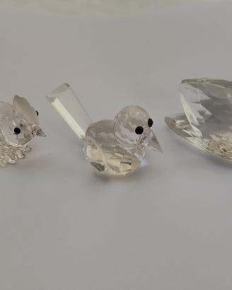 Set 3 statuine a forma di uccello in cristallo