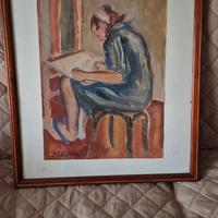 Quadro raffigurante ricamatrice 47x57