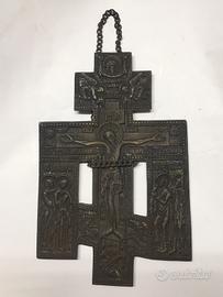 Antico Crocifisso Russo Ortodosso in bronzo