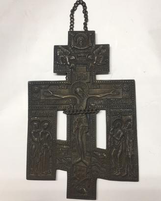 Antico Crocifisso Russo Ortodosso in bronzo