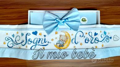 lenzuolino neonato ricamato a mano orsetto luna 