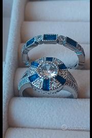 Coppia anelli argento con zirconi blu 