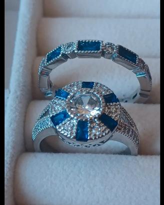 Coppia anelli argento con zirconi blu 