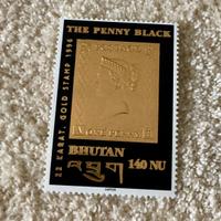 Francobollo  The Penny Black oro  BHUTAN 140 1996