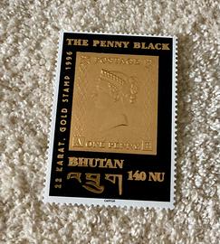 Francobollo  The Penny Black oro  BHUTAN 140 1996