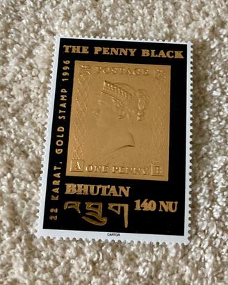 Francobollo  The Penny Black oro  BHUTAN 140 1996