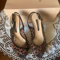 Scarpe décolleté open toe, di pelle intrecciata di