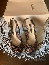 Scarpe décolleté open toe, di pelle intrecciata di