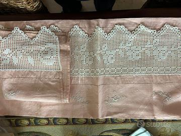 3 coppie asciugamani ricamate corredo antico