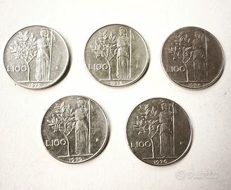 Lotto 5 Monete 100 Lire "Minerva" Repubblica Ita.