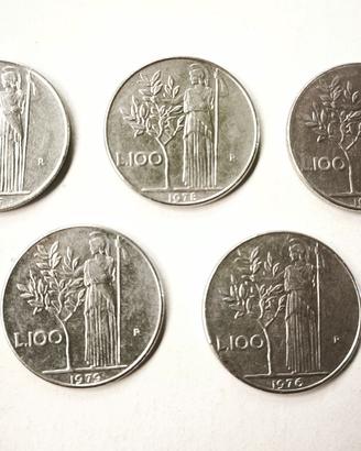 Lotto 5 Monete 100 Lire "Minerva" Repubblica Ita.