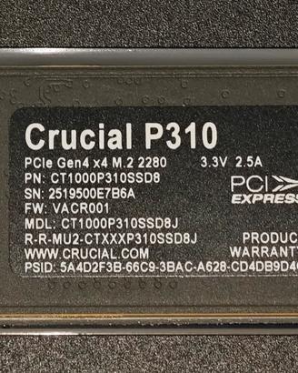SSD Nvme 1tb Crucial P310 + enclosure opzionale