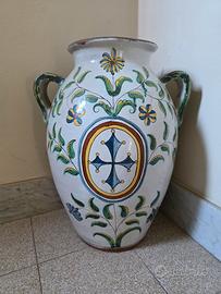 grande vaso biansato in maiolica decorato del '900