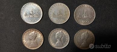 Sei Monete in argento da 500 Lire