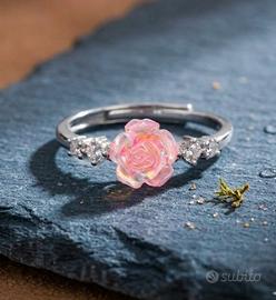 Anello Rosa in Argento 925 e Zirconi - Regolabile