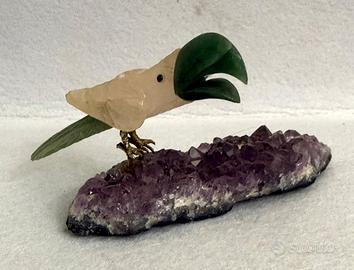 Statuina in quarzo rosa e ametista