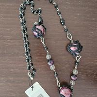 Collana color argento e pietre viola e nere