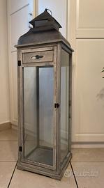 Lanterna grigia in legno,metallo e vetro 32,5x110