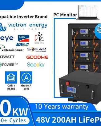 PACCO BATTERIA LITIO 48V 200Ah 10KWh LIFEPO4 ACCUM