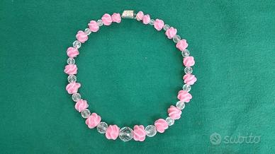Collana rosa in vetro peso gr. 110 mai stata usata