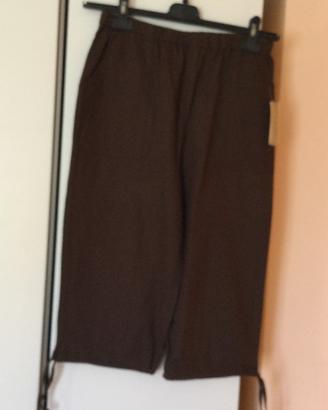 Pantalone pinocchietto marrone in lino