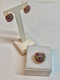 Parure anello-orecchini oro rosa, ribini e diamant