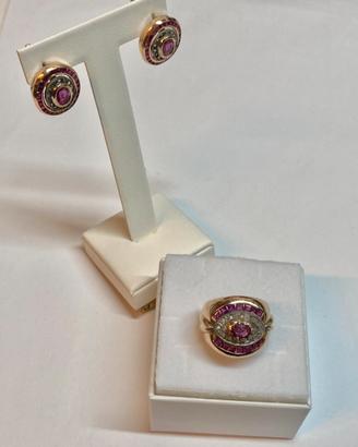 Parure anello-orecchini oro rosa, ribini e diamant