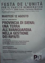 Volantino festa unita 2009 Siena pd gestione rifiu