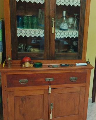 Cristalliera in legno noce arte povera 103x42x205
