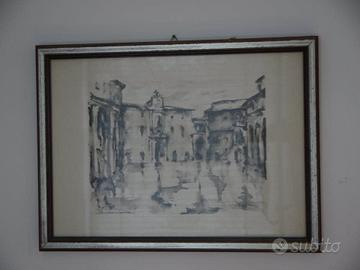Quadro paesaggio con cornice un po' rovinata