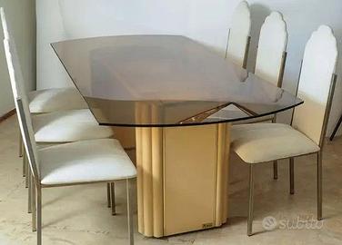 Tavolo da pranzo Alain Delon + 8 sedie modernariat