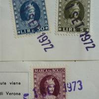 Italia - 1972 Dea Roma Marca Bollo 5, 30, 100 lire